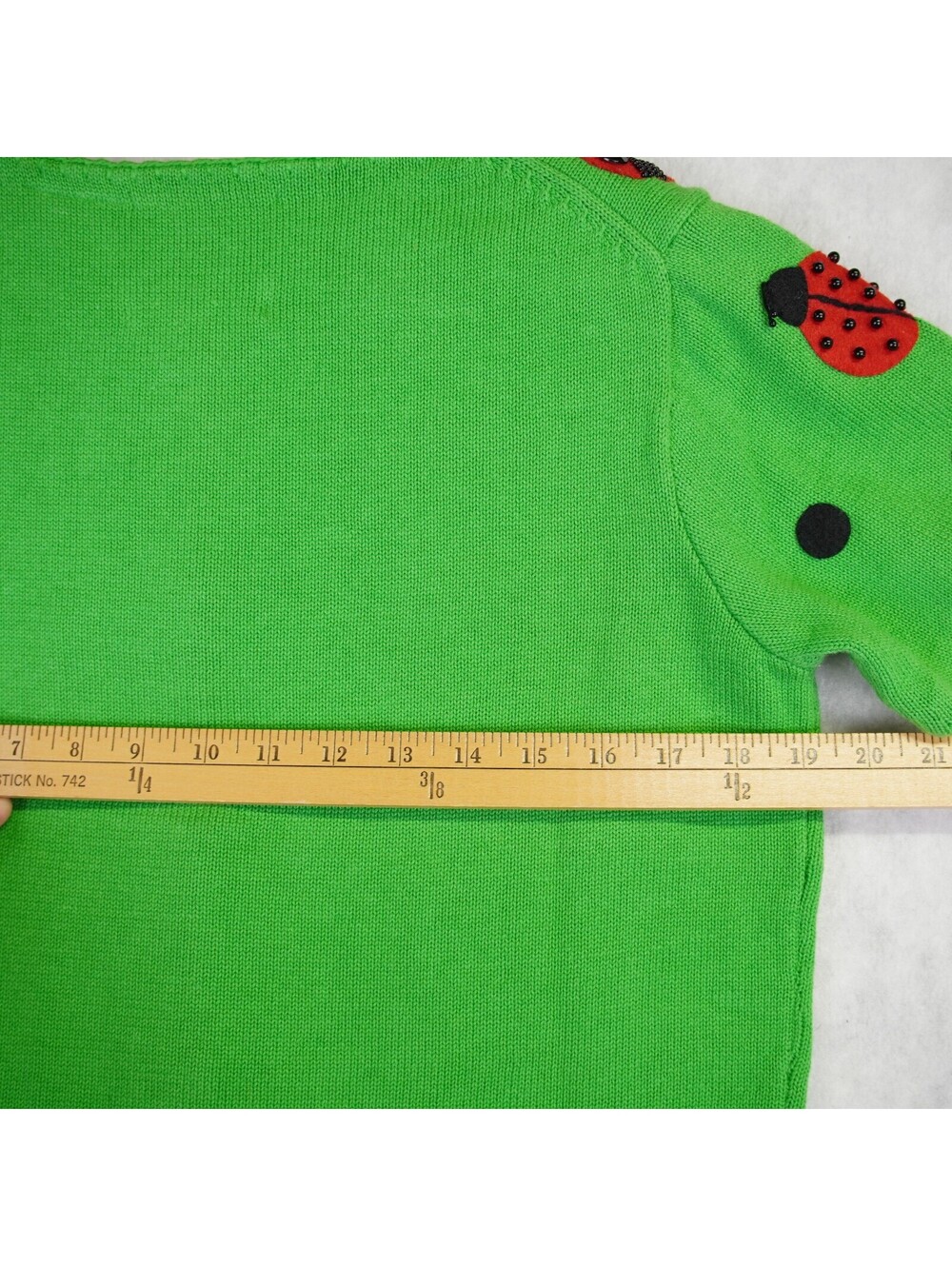 Michael Simon Women Cropped Cardigan Sweater Size Small Green Ladybug Print NWT - Picture 13 of 15